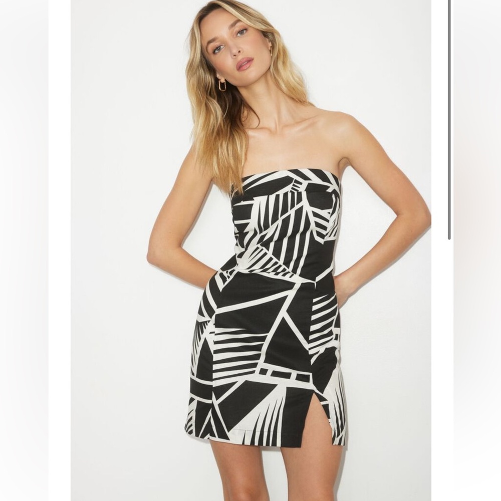 DYNAMITE Michelle Mini Linen Strapless Dress Women’s Black White Size XL